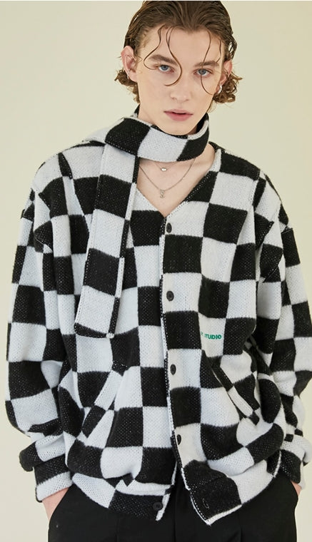 イーエスシースタジオ(ESC STUDIO)  Chess muffler cardigan