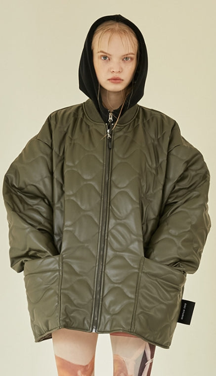 イーエスシースタジオ(ESC STUDIO)  Leather quilted jumper (khaki)