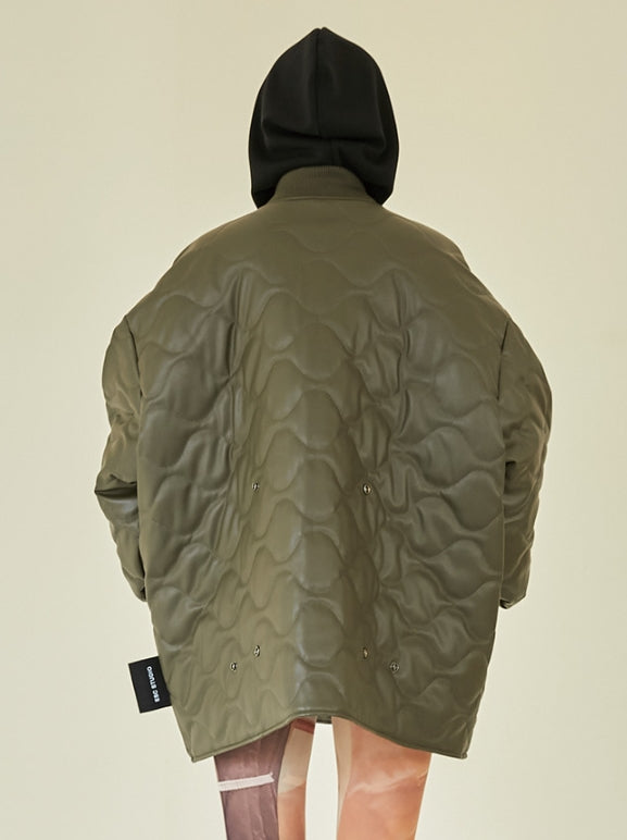 イーエスシースタジオ(ESC STUDIO)  Leather quilted jumper (khaki)