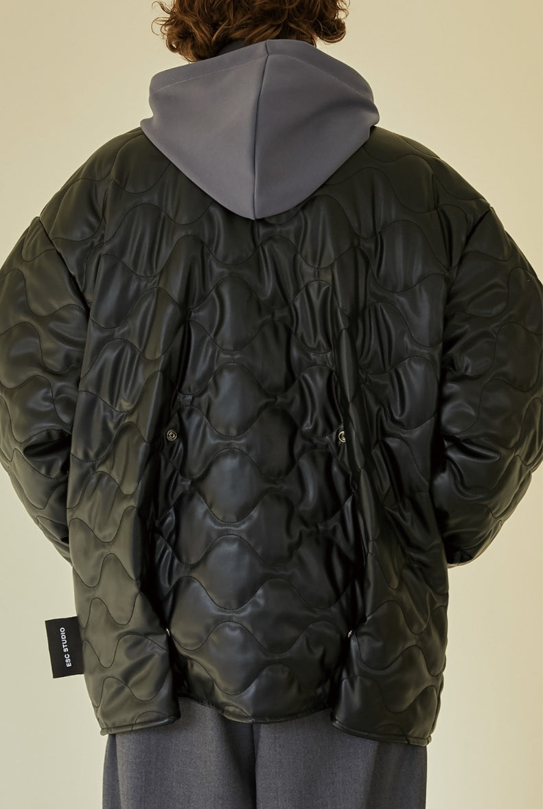 イーエスシースタジオ(ESC STUDIO)  Leather quilted jumper (black)