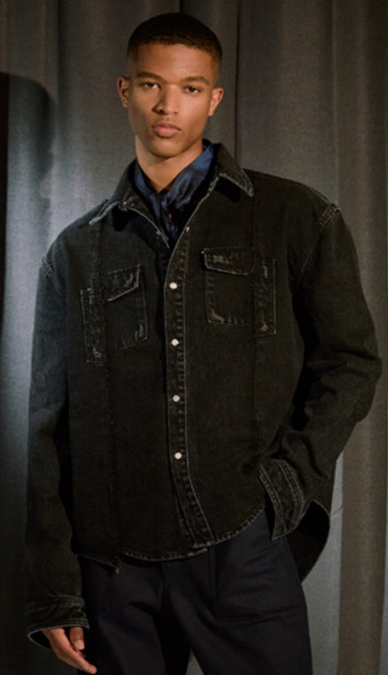 ORDINARY PEOPLE(オーディナリーピープル)  ORDINARY UNBALANCED VINTAGE BLACK DENIM SHIRTS