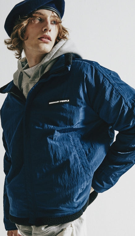 ORDINARY PEOPLE(オーディナリーピープル)  BLUE STITCH POINT BLACK REVERSIBLE FLEECE JACKET