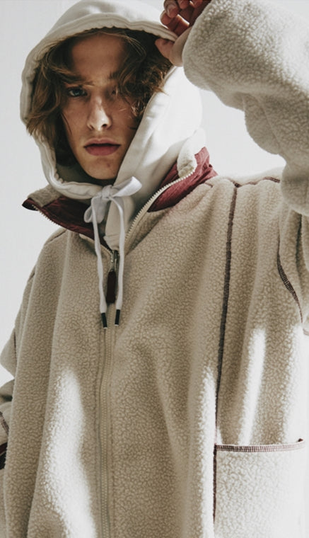 ORDINARY PEOPLE(オーディナリーピープル)  RED STITCH POINT IVORY REVERSIBLE FLEECE JACKET