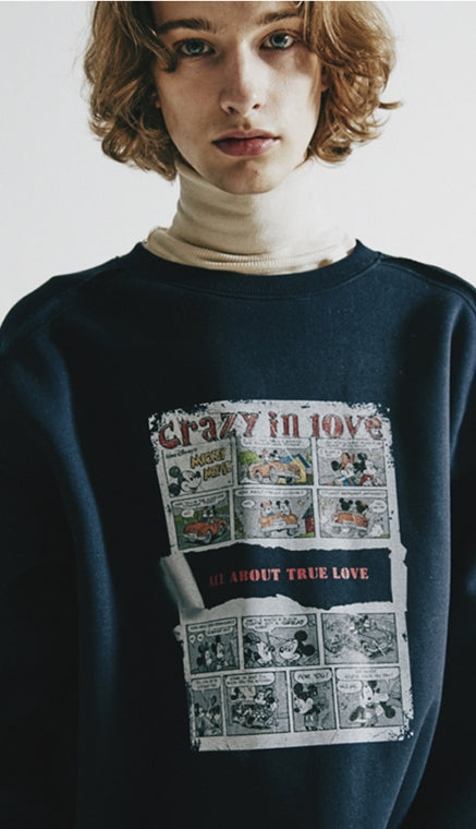 ORDINARY PEOPLE(オーディナリーピープル)    MICKEY AND MINNIE CARTOON NAVY SWEATSHIRTS