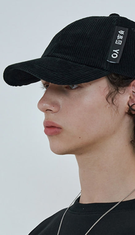 オーワイ(OY) 	CORDUROY POINT LOGO CAP-BLACK
