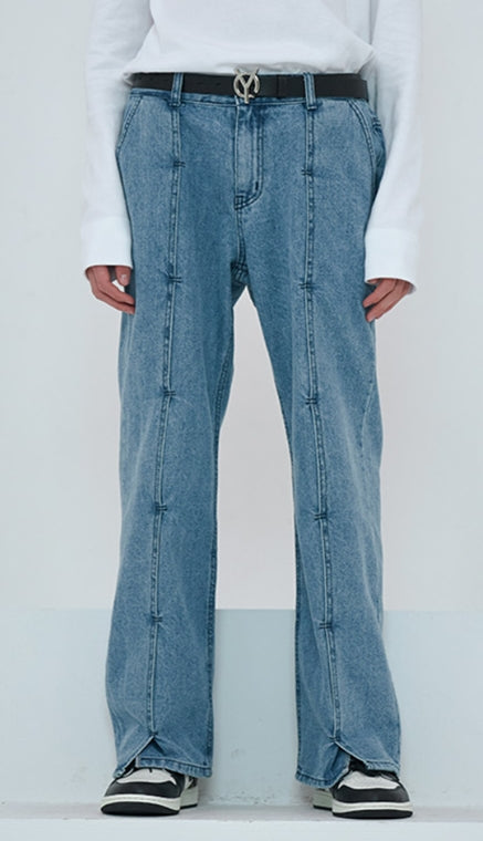 オーワイ(OY)  LAYERED PIN TUCK JEANS-BLUE