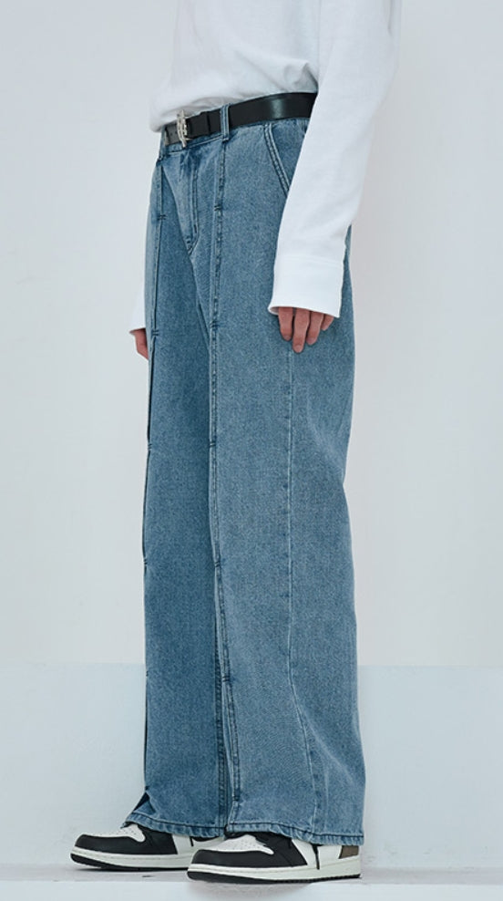 オーワイ(OY)  LAYERED PIN TUCK JEANS-BLUE