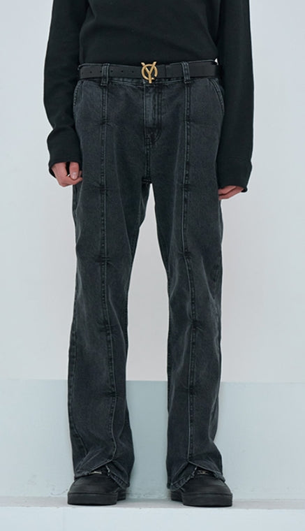 オーワイ(OY)  LAYERED PIN TUCK JEANS-BLACK