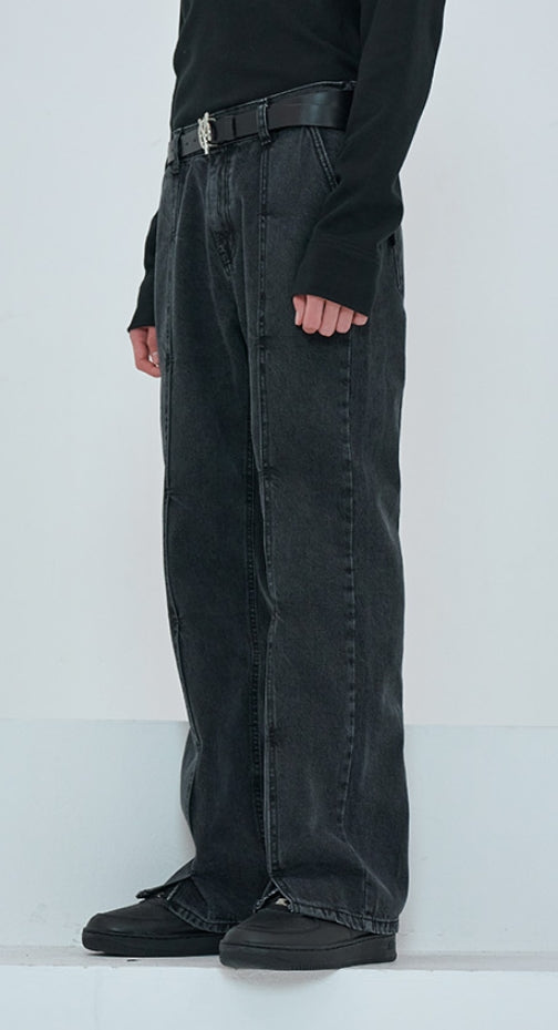 オーワイ(OY)  LAYERED PIN TUCK JEANS-BLACK