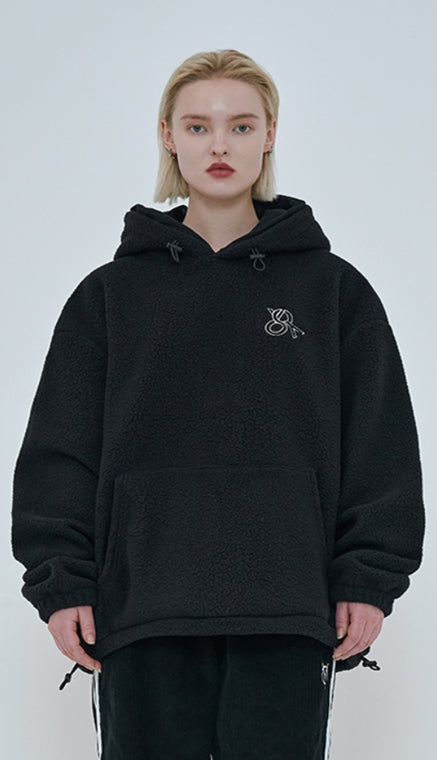 オーワイ(OY) 	FLEECE DOUBLE HOODIE-BLACK