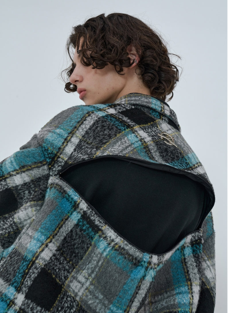 オーワイ(OY) 	OVERSIZE WOOL CHECK SHIRTS-BLACK