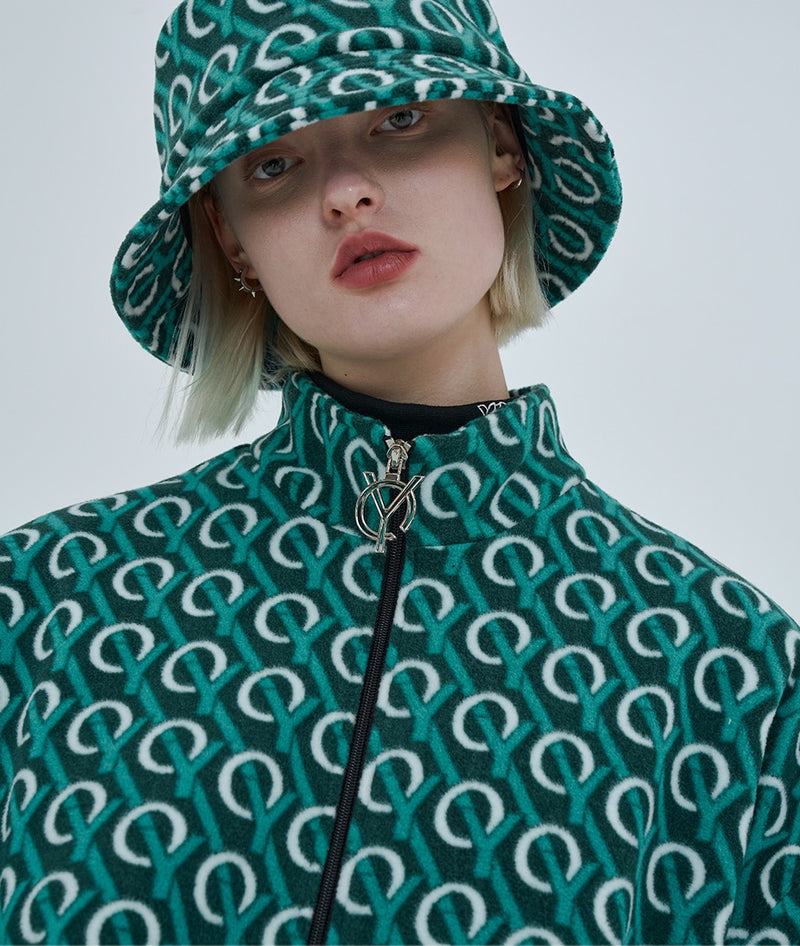 オーワイ(OY) 	MONOGRAM FLEECE JACKET-GREEN