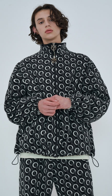 オーワイ(OY) 	MONOGRAM FLEECE JACKET-BLACK