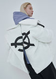 オーワイ(OY) 	BOTH ZIPPER UNBALANCE LOGO FUR JACKET-WHITE