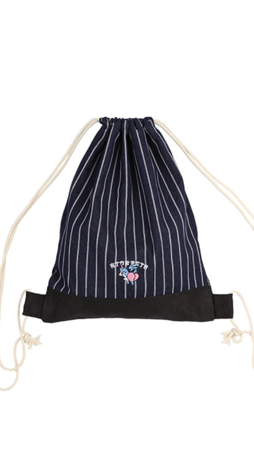 アジョバイアジョ（AJOBYAJO)  Stripe Denim Drawstring Bag [Navy]