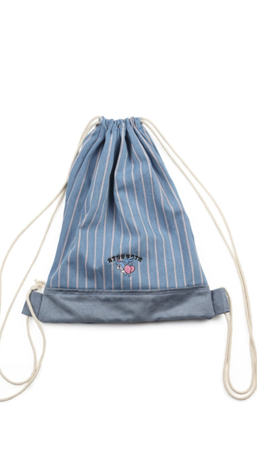 アジョバイアジョ（AJOBYAJO)  Stripe Denim Drawstring Bag [Sky Blue]