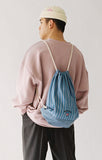 アジョバイアジョ（AJOBYAJO)  Stripe Denim Drawstring Bag [Sky Blue]
