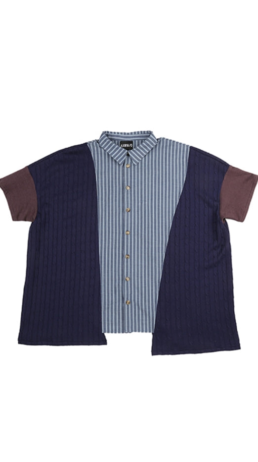 アジョバイアジョ（AJOBYAJO) Oversized Tri Mixed Shirt [Navy]