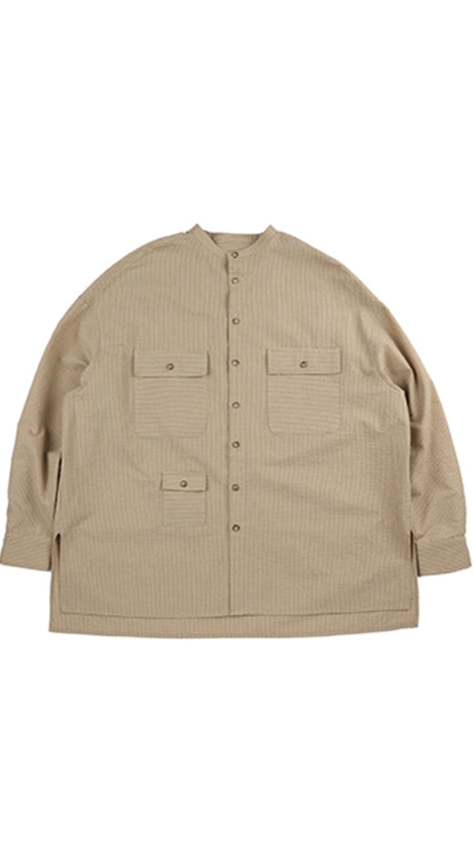 アジョバイアジョ（AJOBYAJO) Stripe Tri Pocket Seersucker Shirt [Camel]