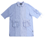 アジョバイアジョ（AJOBYAJO) Tri Pockets Stripe Mixed Shirt [Blue]