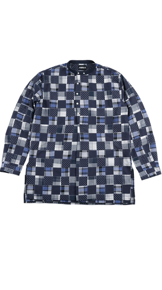 アジョバイアジョ（AJOBYAJO) Pattern Mixed China Collar Shirt [Navy]