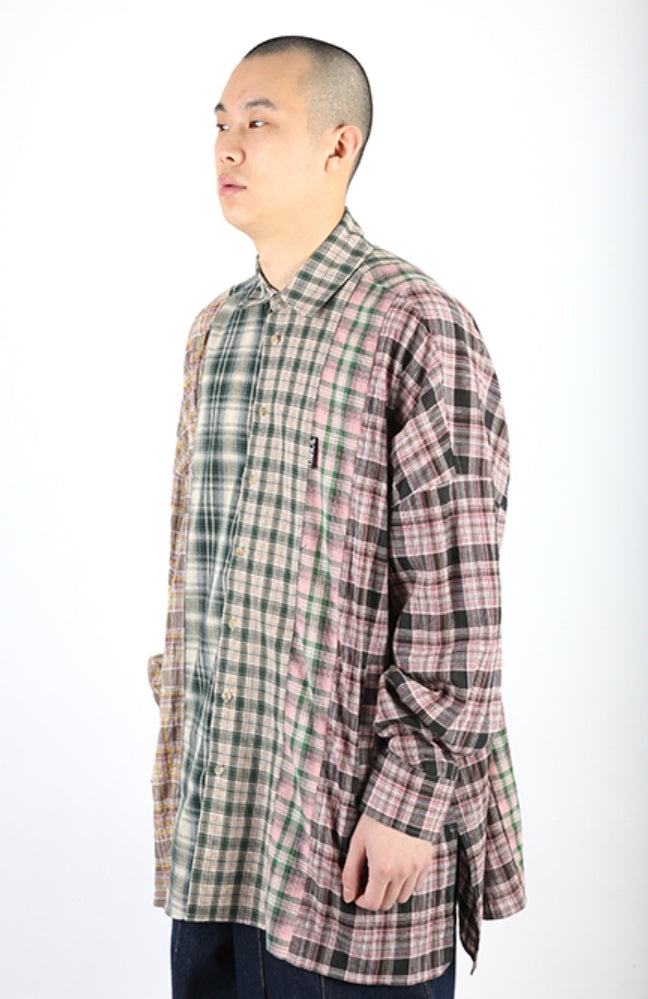 アジョバイアジョ（AJOBYAJO) Oversized Check Mixed Shirt [Green]