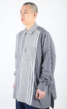 アジョバイアジョ（AJOBYAJO) Oversized Stripe Mixed Shirt [Blue]