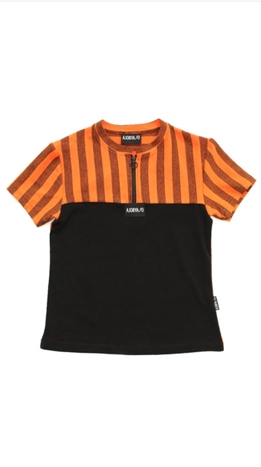アジョバイアジョ（AJOBYAJO) Stripe Zip Up T-shirt (Orange)