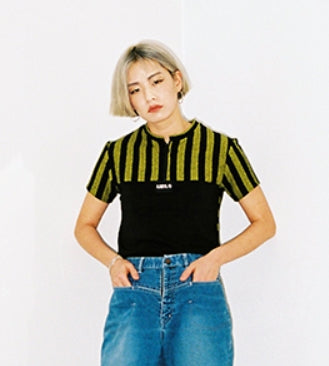 アジョバイアジョ（AJOBYAJO) Stripe Zip Up T-Shirt (Yellow)