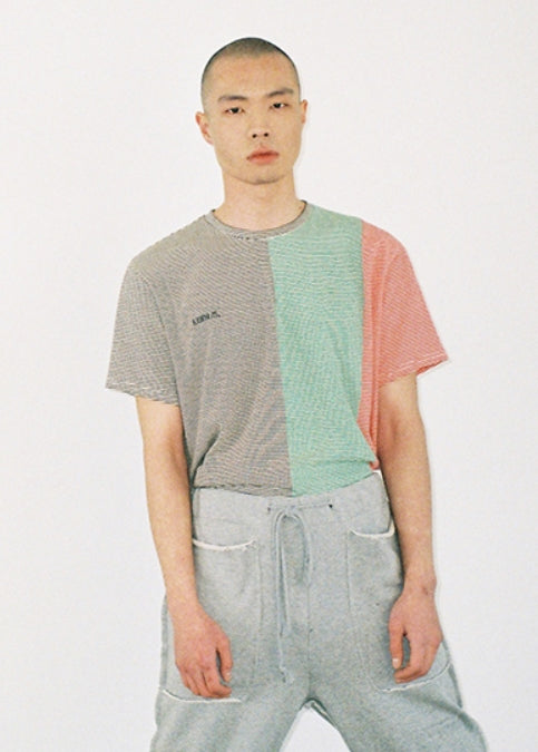 アジョバイアジョ（AJOBYAJO) Stripe T-Shirt (Khaki/Green/Red)