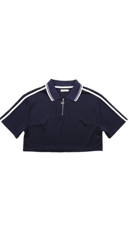 アジョバイアジョ（AJOBYAJO) Collared Crop Zip Up [Navy]