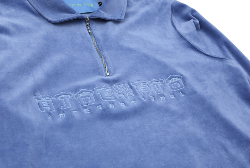 アジョバイアジョ（AJOBYAJO) CH Logo Velour Half Zip-Up [Sky Blue]