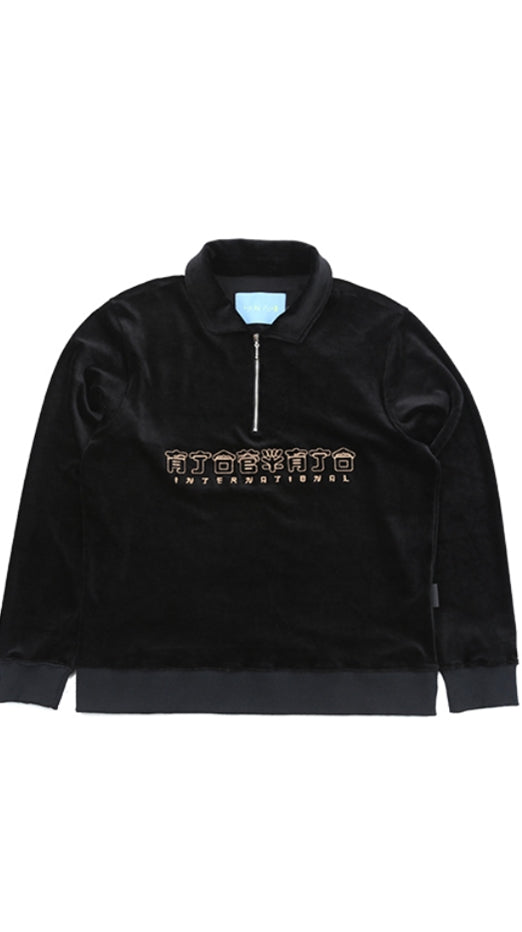 アジョバイアジョ（AJOBYAJO) CH Logo Velour Half Zip-Up [Black]