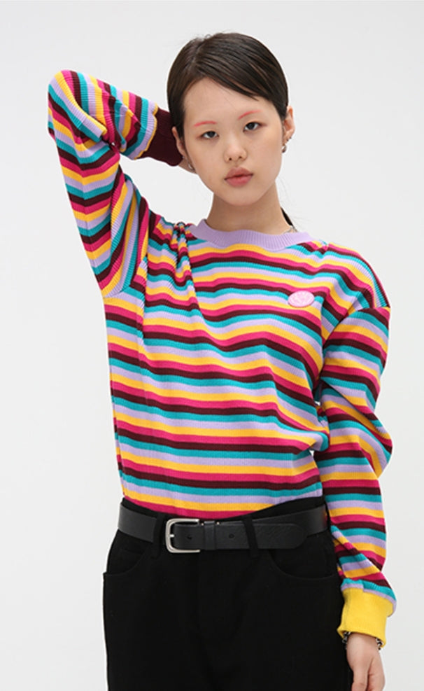 アジョバイアジョ（AJOBYAJO) Rainbow Stripe Sweat Shirt [Pink]