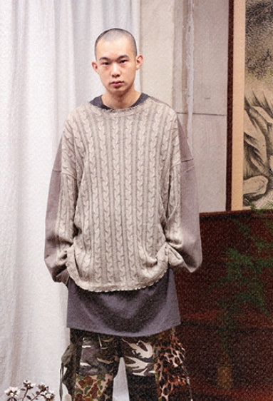 アジョバイアジョ（AJOBYAJO)  Oversized Knit and Sweat Shirt [Beige]