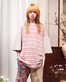 アジョバイアジョ（AJOBYAJO)  Oversized Twofold Knitted T-Shirt [Pink]