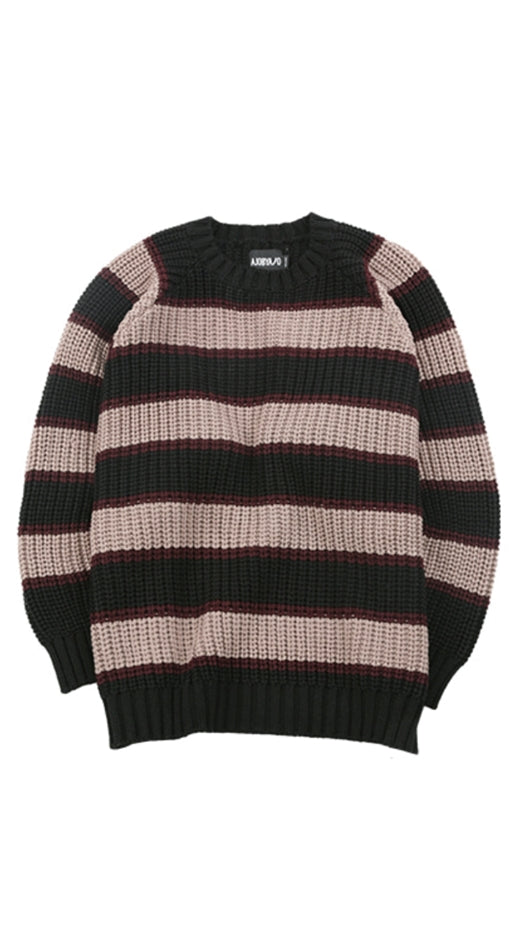 アジョバイアジョ（AJOBYAJO)  Oversized Stripe Sweater [Black]