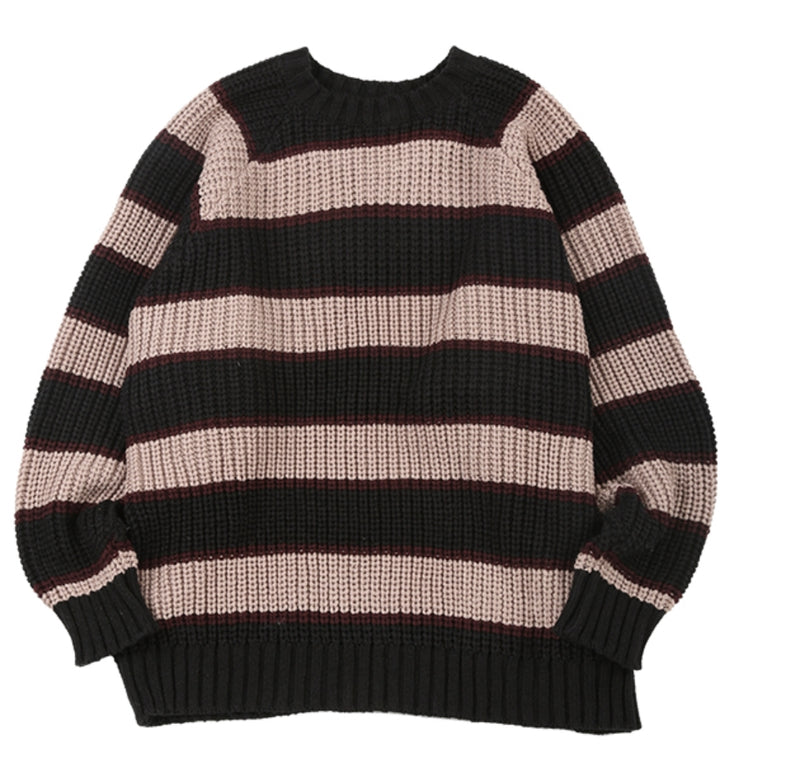 アジョバイアジョ（AJOBYAJO)  Oversized Stripe Sweater [Black]