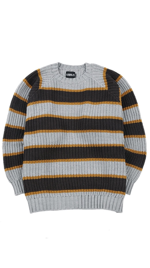 アジョバイアジョ（AJOBYAJO)  Oversized Stripe Sweater [Grey]
