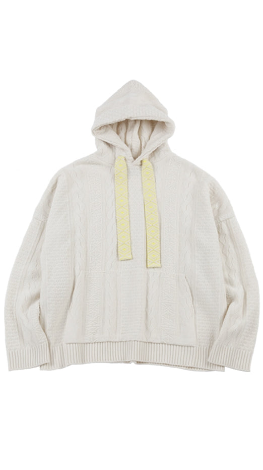 アジョバイアジョ（AJOBYAJO) Oversized Cable Stitch Knit Hoodie [Cream]