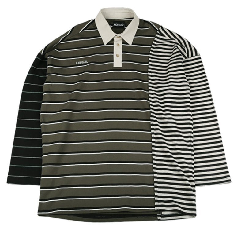 アジョバイアジョ（AJOBYAJO) Oversized Tri Color Rugby T-Shirt [Khaki]