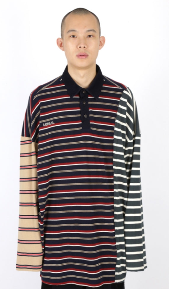 アジョバイアジョ（AJOBYAJO) Oversized Tri Color Rugby T-Shirt [Navy]