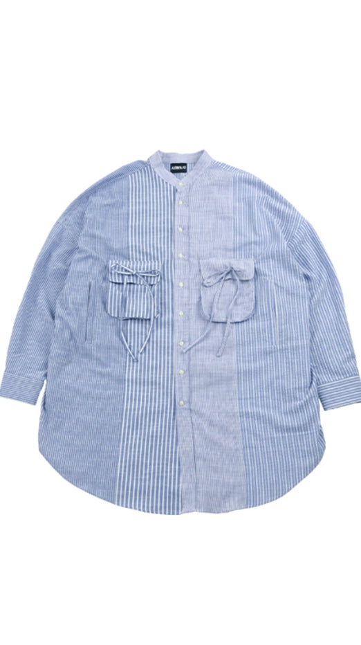 アジョバイアジョ（AJOBYAJO) Oversized Stripe Mixed Long Jacket [Blue]