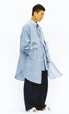 アジョバイアジョ（AJOBYAJO) Oversized Stripe Mixed Long Jacket [Blue]