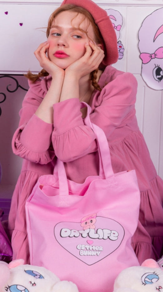 デイライフ(Daylife)  Daylife ♥ Esther Bunny Big Heart Eco Bag (Pink)