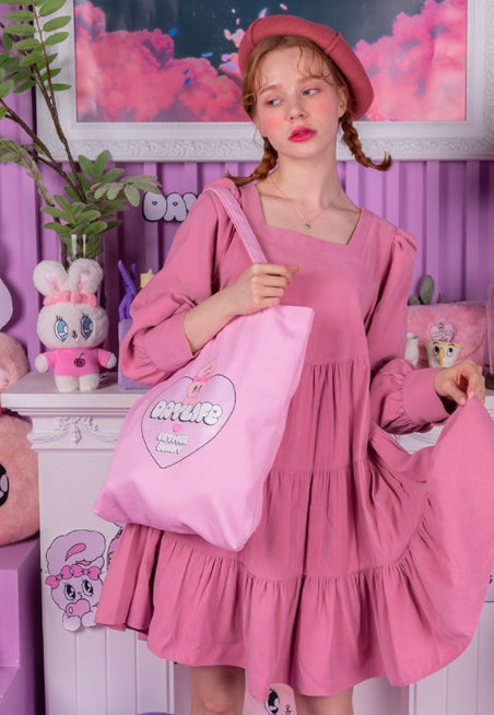 デイライフ(Daylife)  Daylife ♥ Esther Bunny Big Heart Eco Bag (Pink)