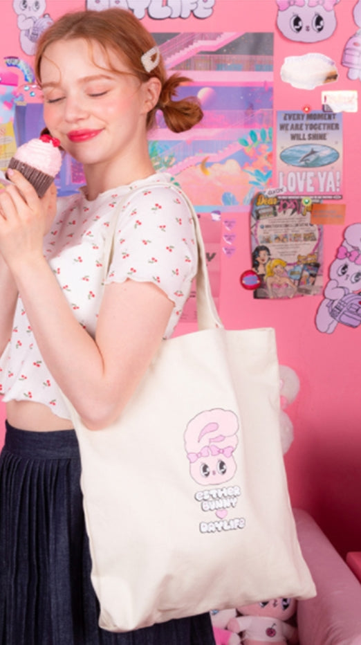 デイライフ(Daylife)  Daylife ♥ Esther Bunny lettering eco bag (WHITE)
