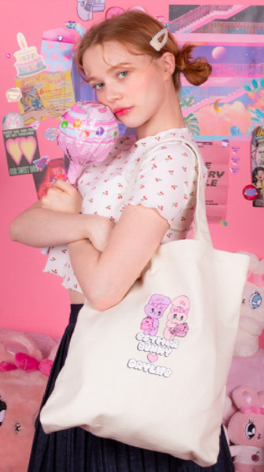 デイライフ(Daylife)  Daylife ♥ Esther Bunny Twin Bunny Eco Bag (WHITE)
