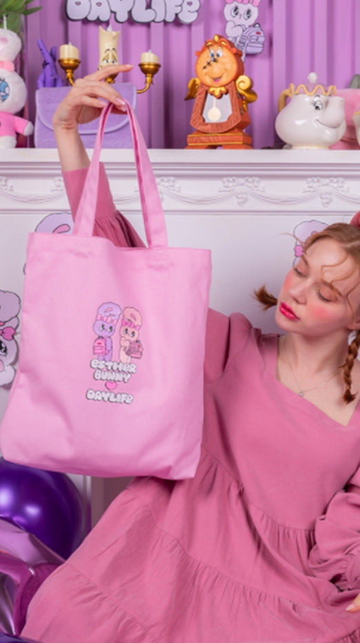 デイライフ(Daylife)  Daylife ♥ Esther Bunny Twin Bunny Eco Bag (PINK)