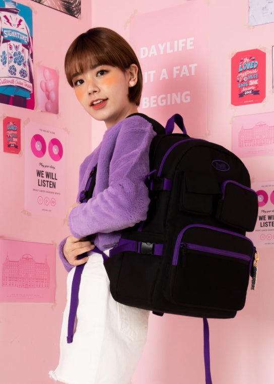 デイライフ(Daylife)  Daylife Multi pocket backpack (BLACK/VIOLET)